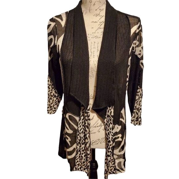 LADIES Black & White Sheer Mixed Print Cardigan - Size Small - Picture 1 of 3